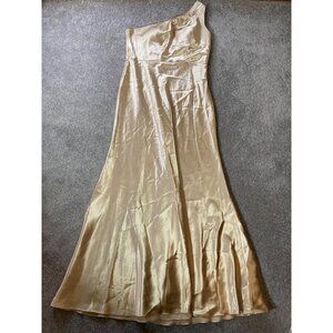 Jenny Yoo Dress Collection One-Shoulder Gold Satin Maxi Gown Size 16